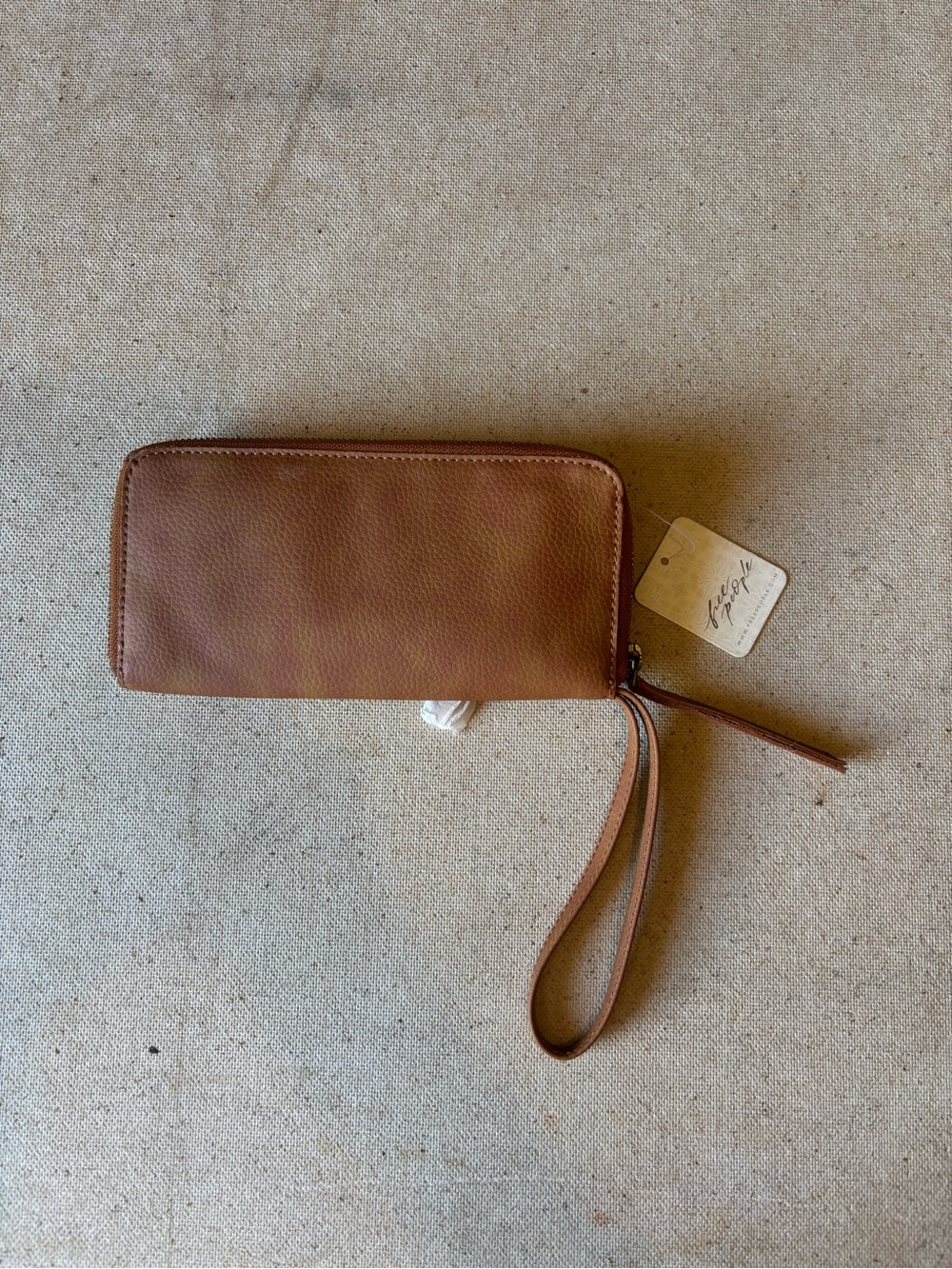 Free People Brown Leather Wristlet Wallet with Zip and Strap